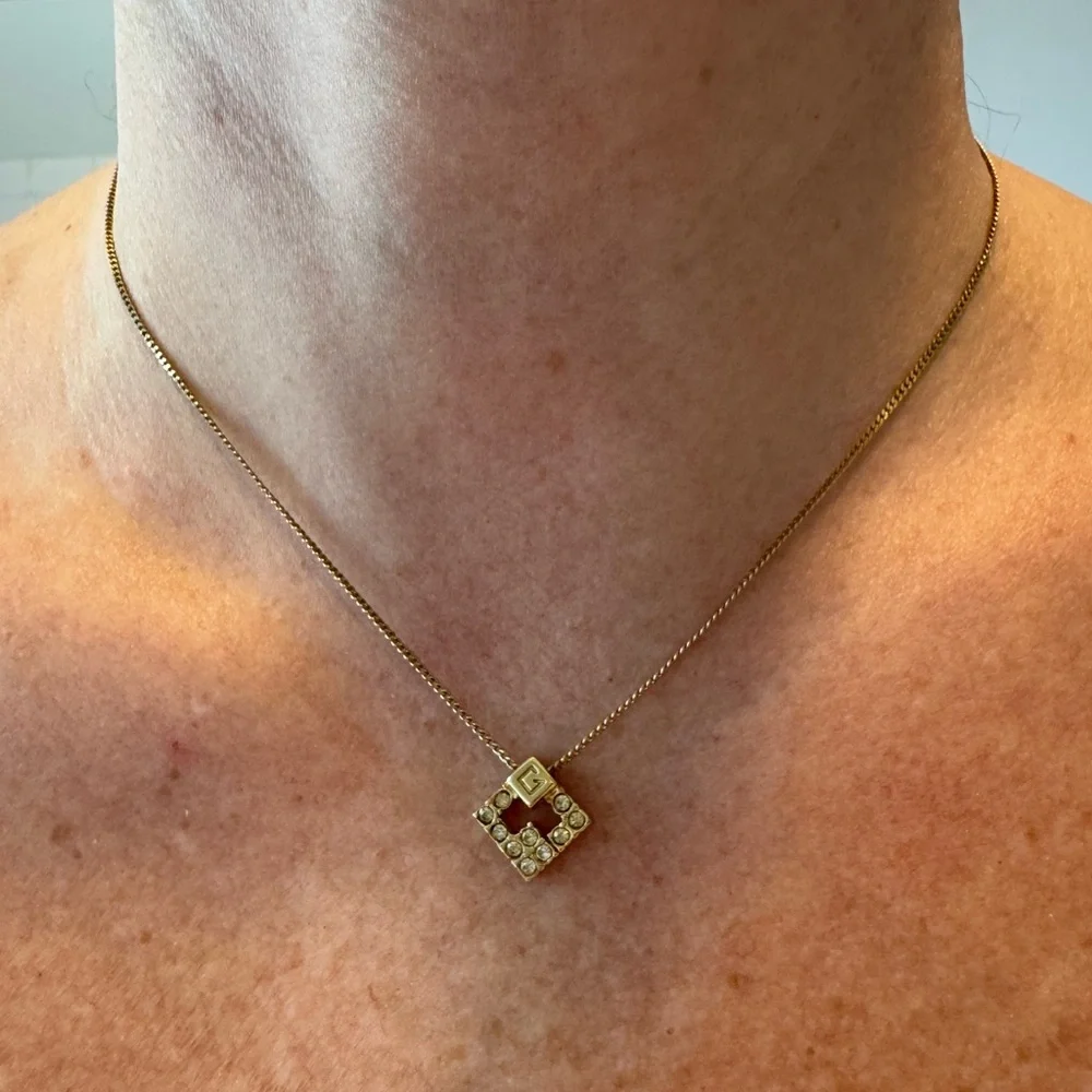 Givenchy Gold Plated Pendant Necklace with Rhinestones - Picture 5 of 6